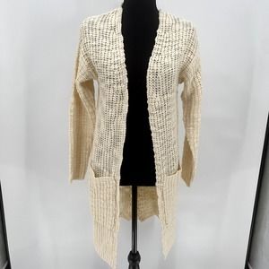 Poof Apparel Cream Long Cardigan Sweater w/ Criss-Cross Back - Size Small